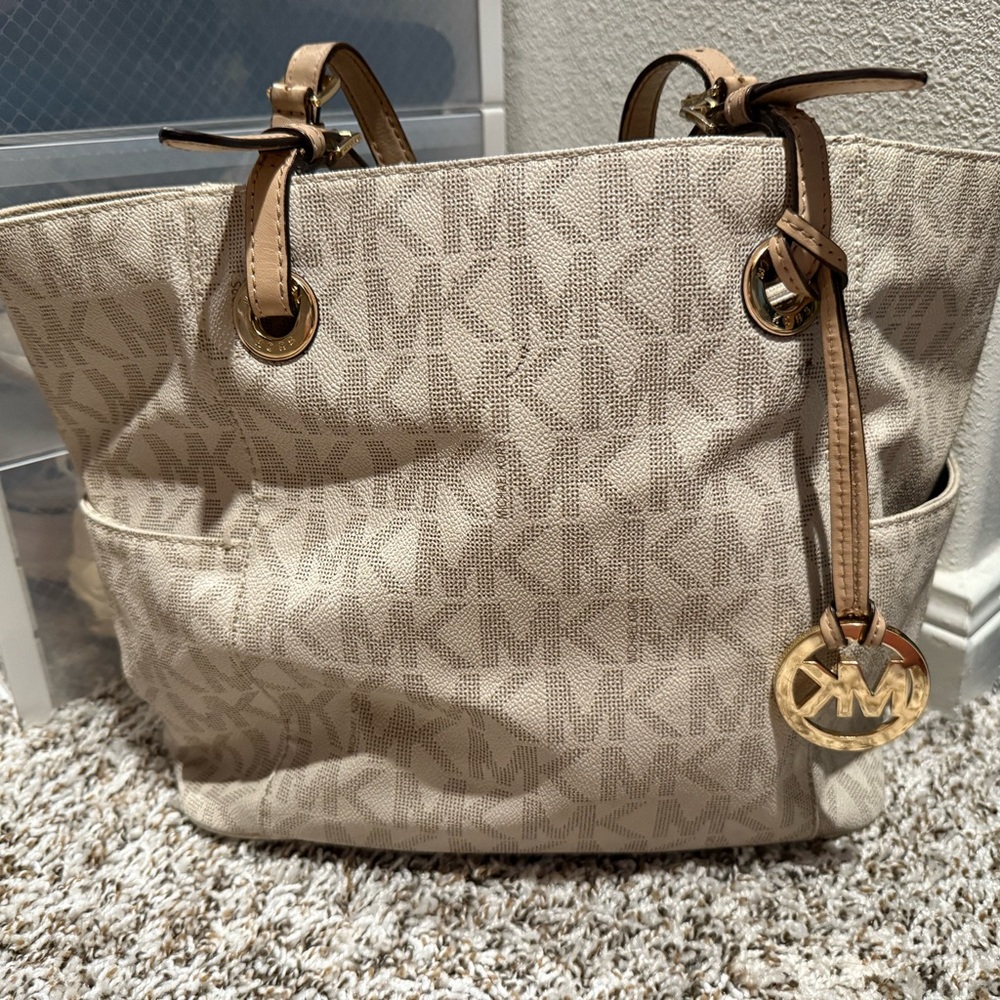 Michael Kors Cream and Tan Signature Logo Tote
